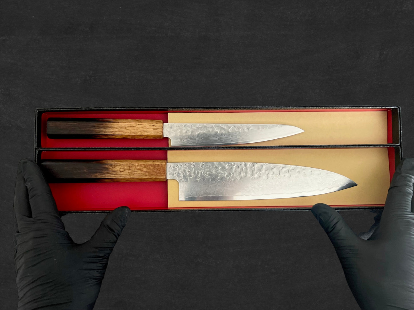 Kohaku Mo.V Hammered Damascus Knife Set