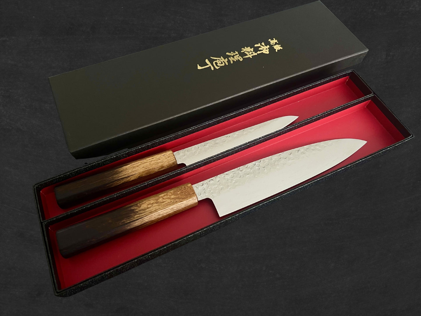 Kohaku Mo.V Hammered Damascus Knife Set